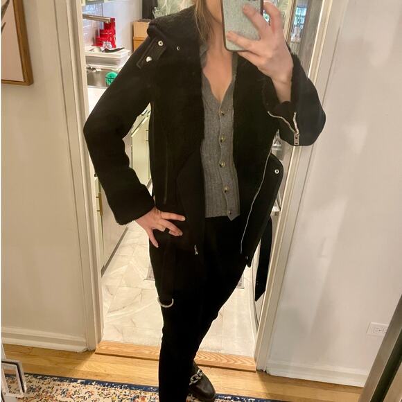 IRO Notting Sherpa Fur Shearling Cotton Jacket Coat Biker Moto Motorcycle sz 34 - Picture 11 of 14